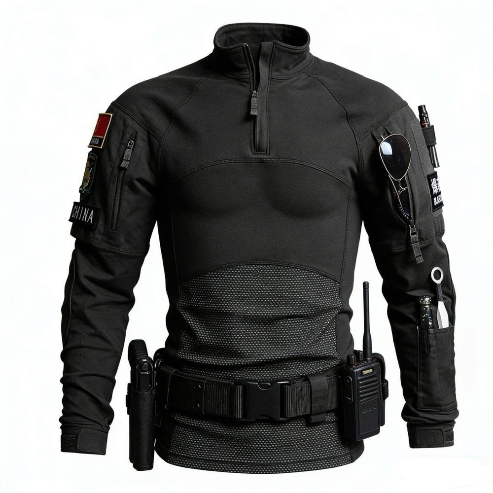 Men's Black Tactical Frog Shirt Quarter Zip Utility Combat Top Size S NWT